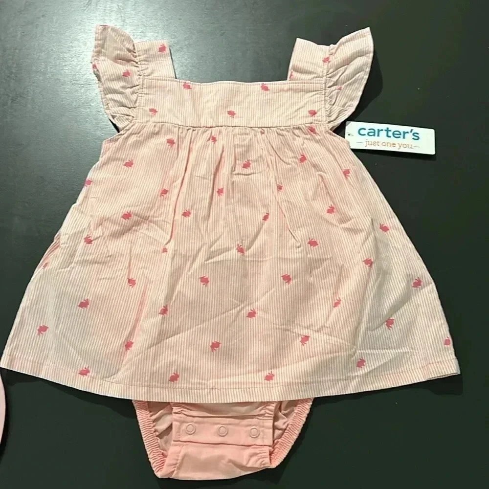 Carters one piece dress with built in bottoms also adding a Minnie Mouse bib